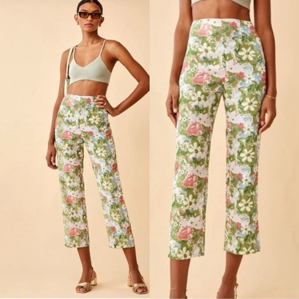 NWOT Reformation Pinegrove Highrise Crop Linen Pants Floral Print Size 6P